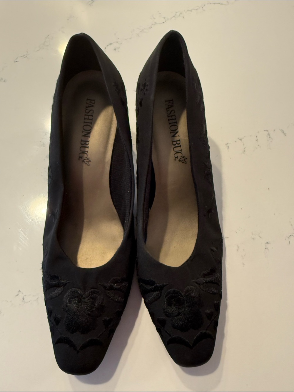 Fashion Bug Black Floral Embroidered Heels